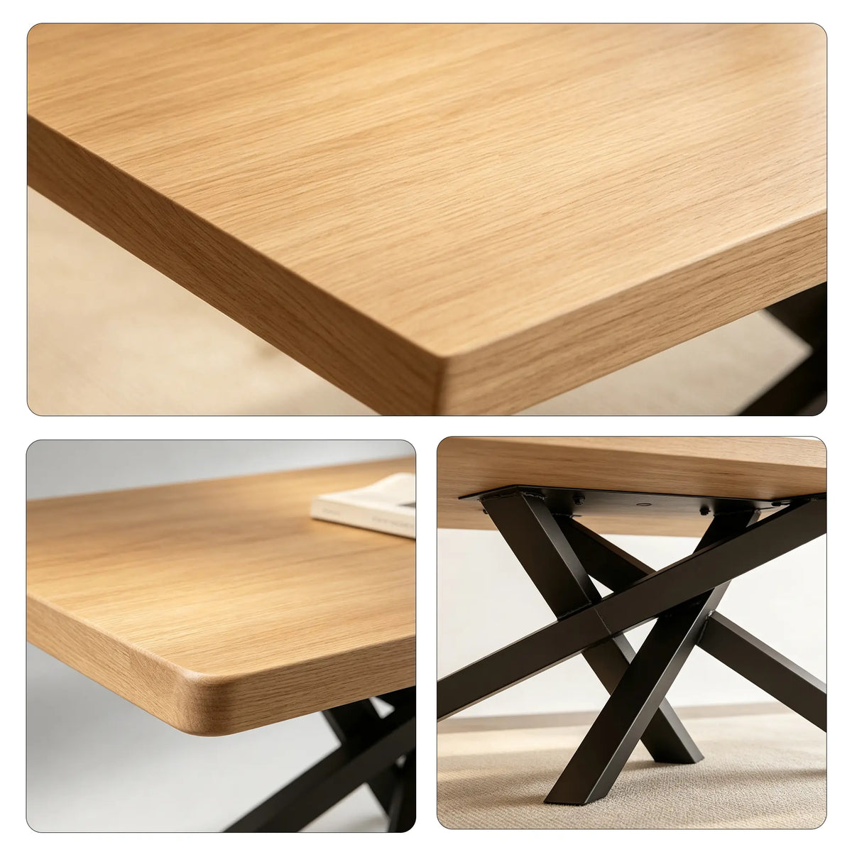 LIVARA Solid Wood Desk Natural Wood Top Metal Legs Water Based Paint for Home Office Study Bedroom Reading Workspace - Wood & Black