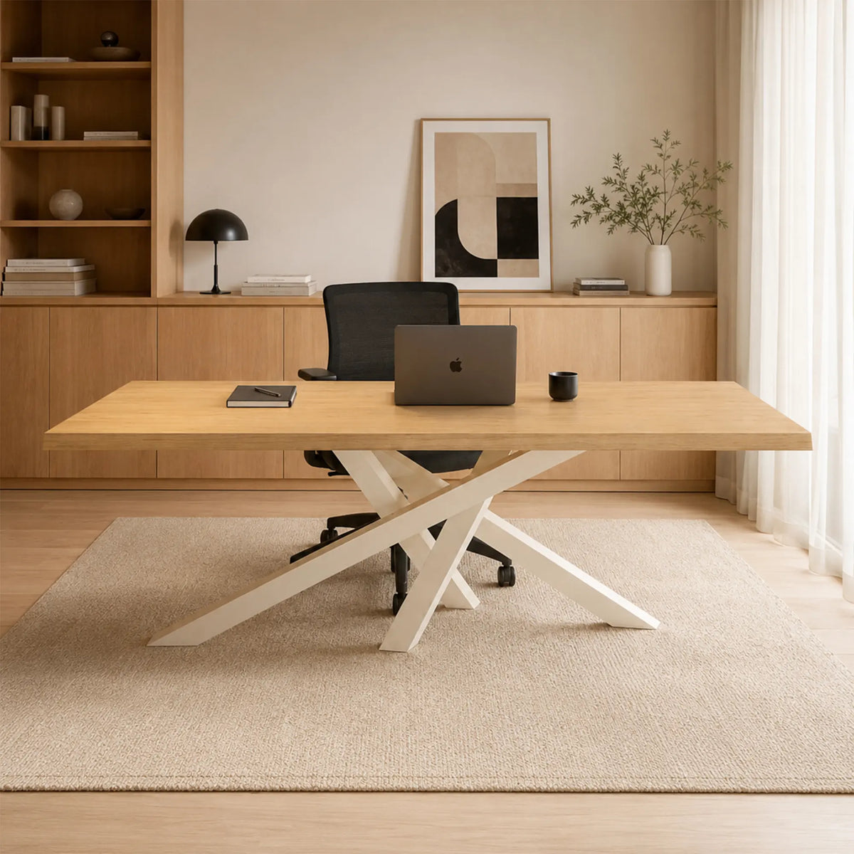 LIVARA Solid Wood Desk Natural Wood Top Metal Legs Water Based Paint for Home Office Study Bedroom Reading Workspace - Wood & White