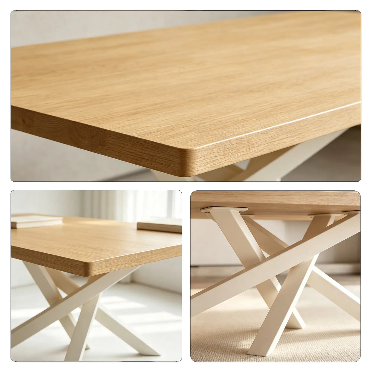 LIVARA Solid Wood Desk Natural Wood Top Metal Legs Water Based Paint for Home Office Study Bedroom Reading Workspace - Wood & White