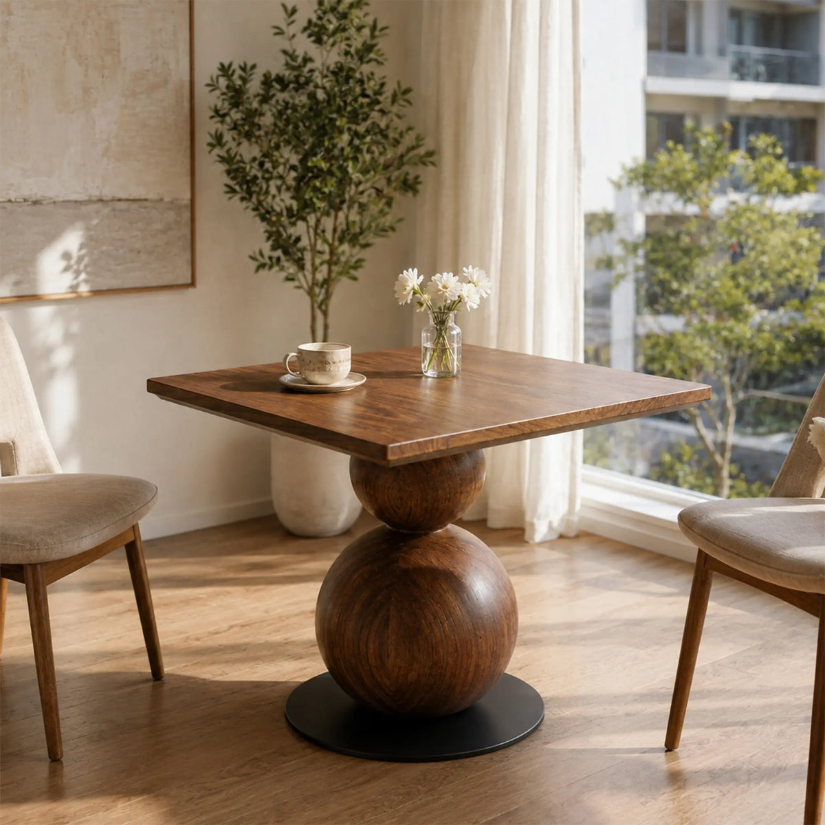 LIVARA Retro French Solid Wood Square Dining Table Whole Board Top Tapered Legs for Dining Room Living Room Study Family Gatherings