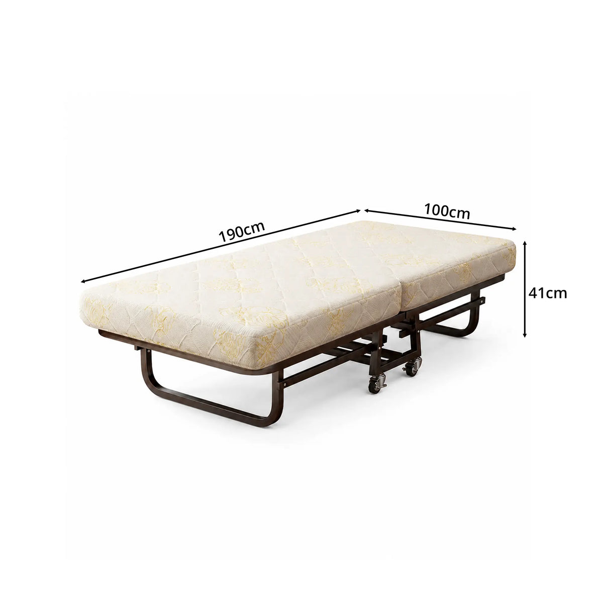 LIVARA Folding Single Bed - 8cm Thick Foam Mattress with Reinforced Steel Frame & Lockable Wheels - 100/120cm for Guest Room & Office - Beige