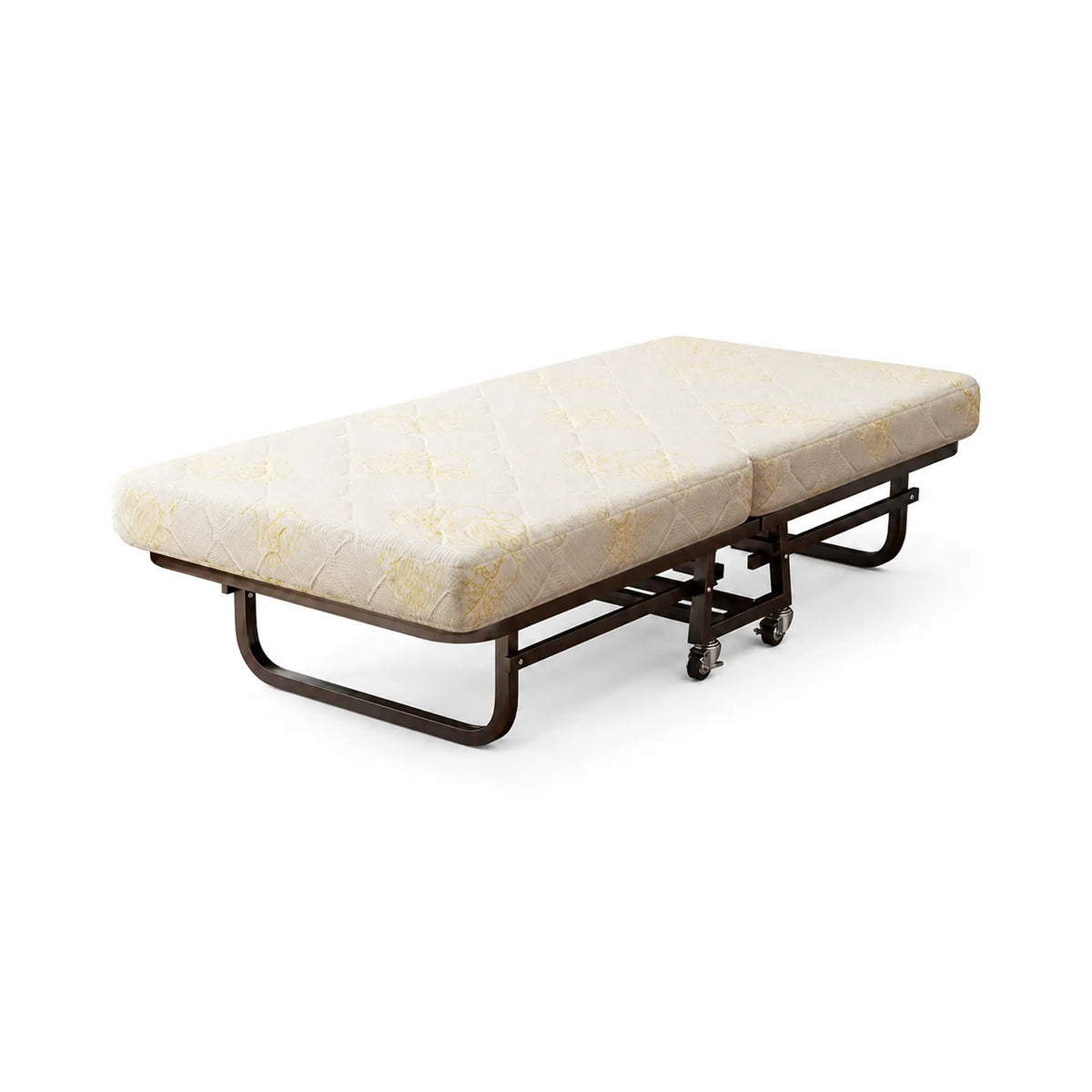 LIVARA Folding Single Bed - 8cm Thick Foam Mattress with Reinforced Steel Frame & Lockable Wheels - 100/120cm for Guest Room & Office - Beige