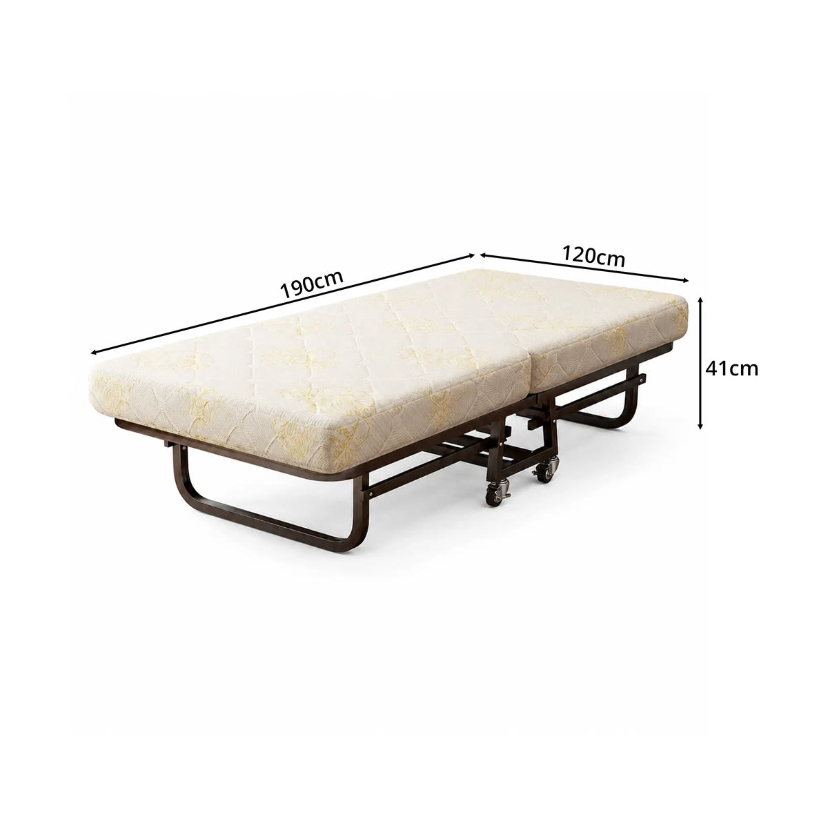 LIVARA Folding Single Bed - 8cm Thick Foam Mattress with Reinforced Steel Frame & Lockable Wheels - 100/120cm for Guest Room & Office - Beige