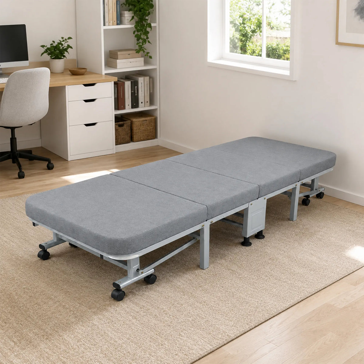 LIVARA Folding Single Bed 3.5cm Coconut Coir & Foam Mattress with Cotton-Linen Fabric - 80/90cm Space-Saving Rollaway Bed for Home & Office - Grey
