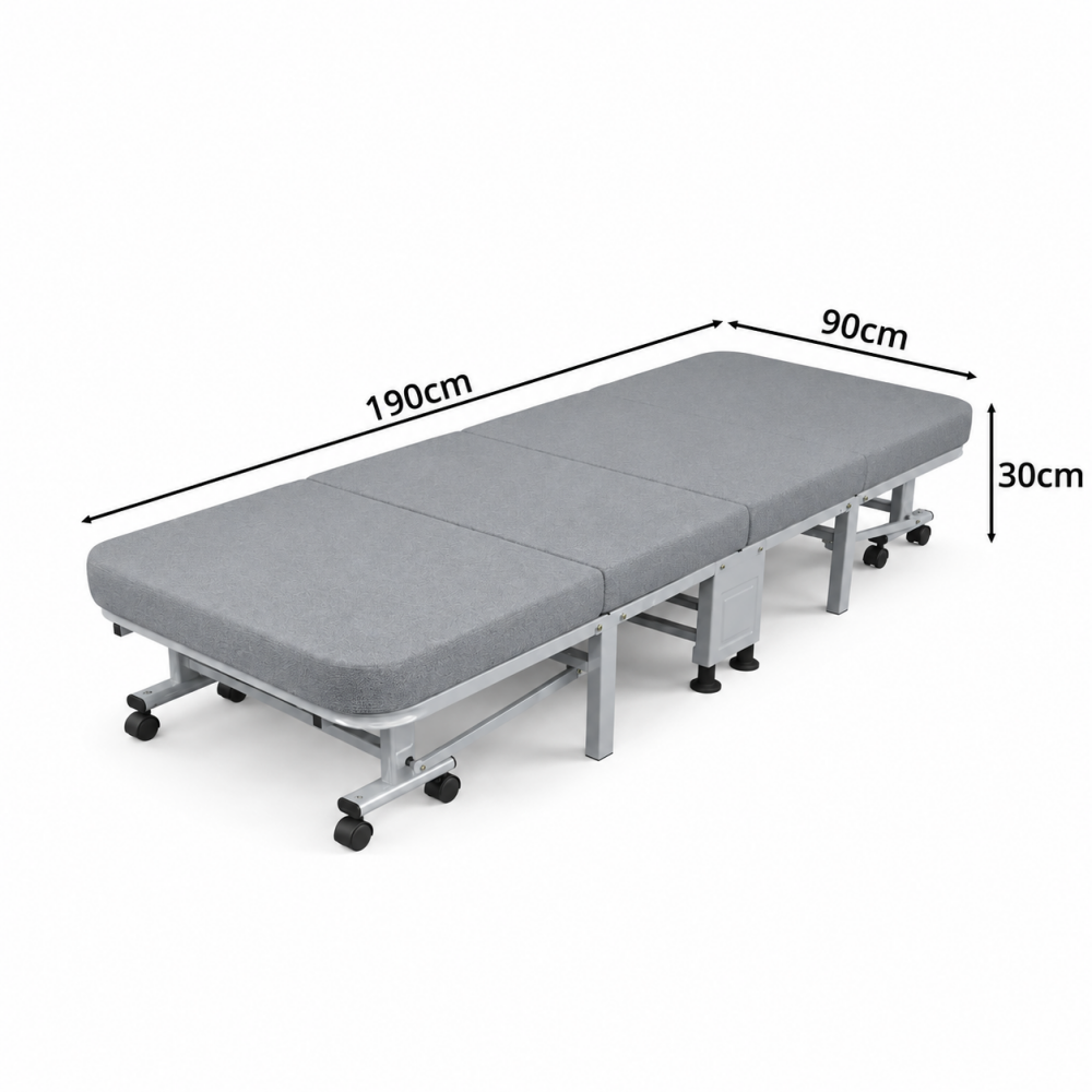 LIVARA Folding Single Bed 3.5cm Coconut Coir & Foam Mattress with Cotton-Linen Fabric - 80/90cm Space-Saving Rollaway Bed for Home & Office - Grey