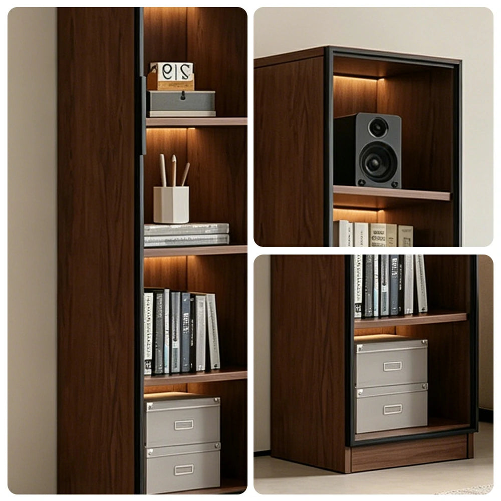 LIVARA 40cm Single Door Display Cabinet - Tempered Glass Storage with LED Lighting Slim Design for Living Room - Walnut