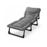 LIVARA Folding Lounge Bed Chair 4-Position Adjustable Backrest with Integrated Mattress & Headrest - 175cm Recliner for Home & Office - Grey