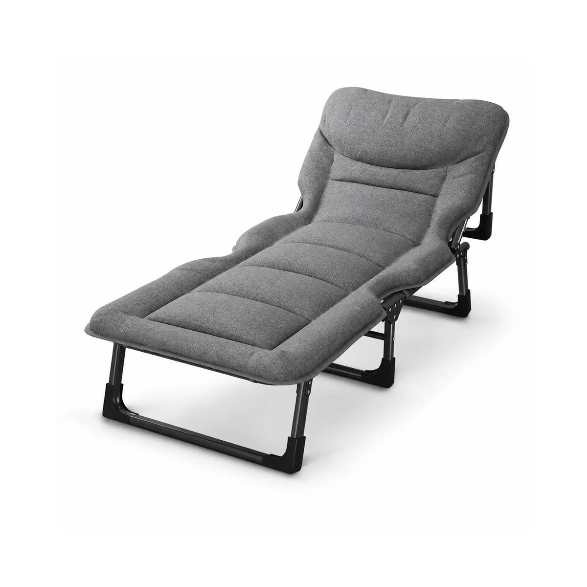 LIVARA Folding Lounge Bed Chair 4-Position Adjustable Backrest with Integrated Mattress & Headrest - 175cm Recliner for Home & Office - Grey
