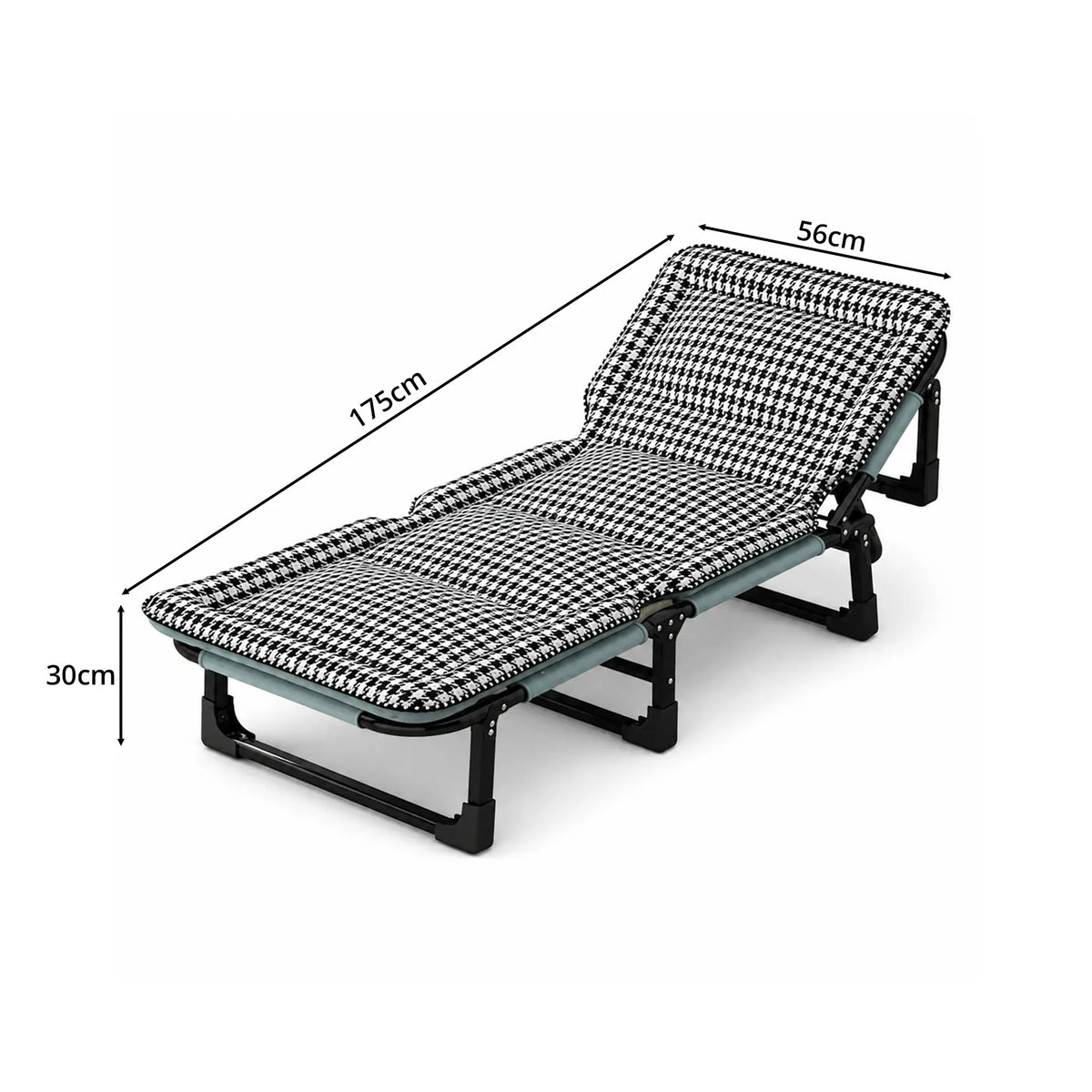 LIVARA Folding Lounge Bed Chair 4-Position Adjustable Backrest with Integrated Padded Mattress & Steel Frame - 175x56cm for Home & Office - Black & White