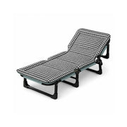 LIVARA Folding Lounge Bed Chair 4-Position Adjustable Backrest with Integrated Padded Mattress & Steel Frame - 175x56cm for Home & Office - Black & White