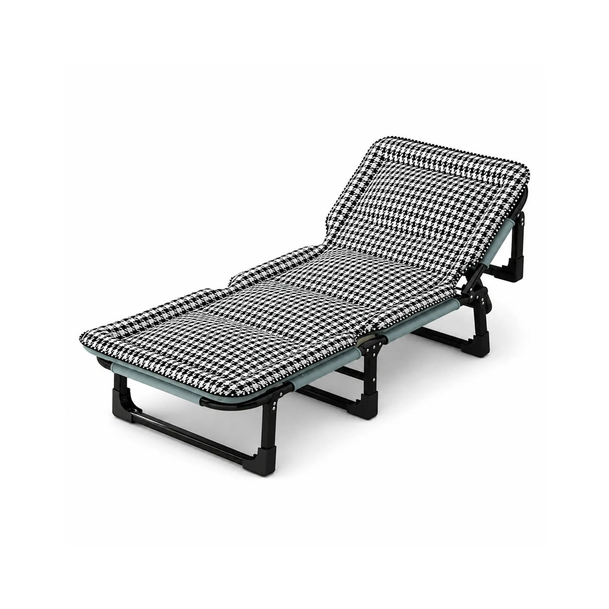 LIVARA Folding Lounge Bed Chair 4-Position Adjustable Backrest with Integrated Padded Mattress & Steel Frame - 175x56cm for Home & Office - Black & White
