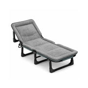LIVARA Folding Lounge Bed Chair 4-Position Adjustable Backrest with Integrated Padded Mattress & Steel Frame - 175x56cm for Home & Office - Light Grey