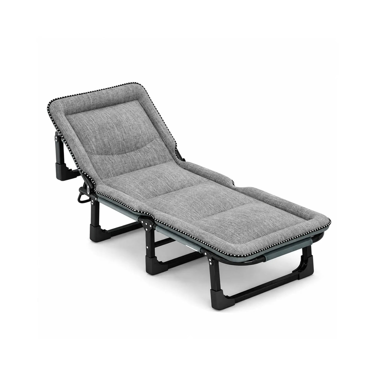 LIVARA Folding Lounge Bed Chair 4-Position Adjustable Backrest with Integrated Padded Mattress & Steel Frame - 175x56cm for Home & Office - Light Grey