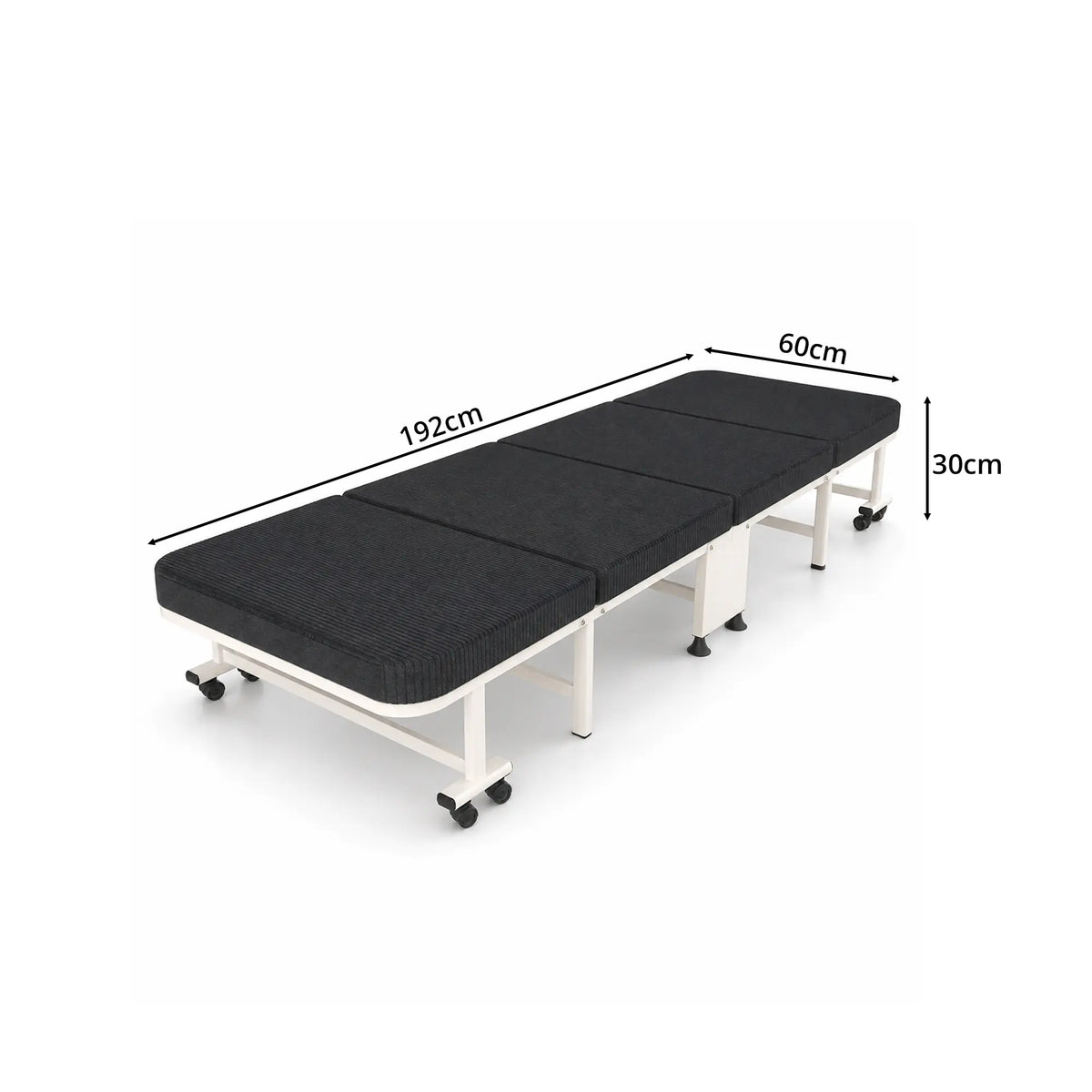 LIVARA Folding Single Bed 5-Position Adjustable Backrest, Foam Mattress & Steel Frame - 60/90cm Rollaway Bed for Home & Hospital - Black