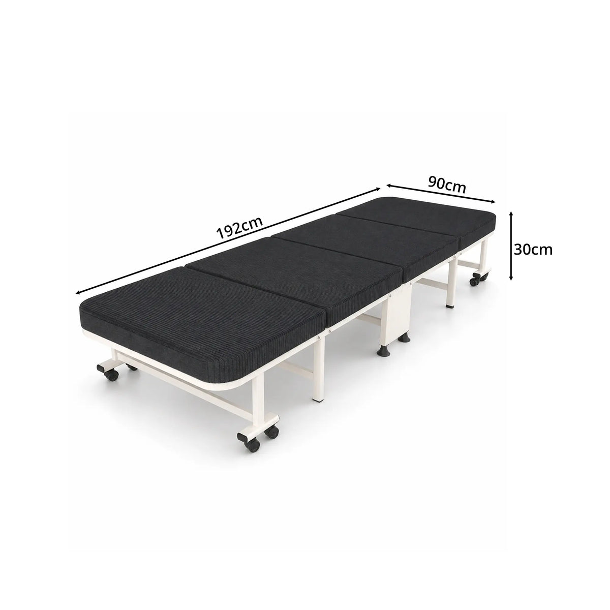 LIVARA Folding Single Bed 5-Position Adjustable Backrest, Foam Mattress & Steel Frame - 60/90cm Rollaway Bed for Home & Hospital - Black