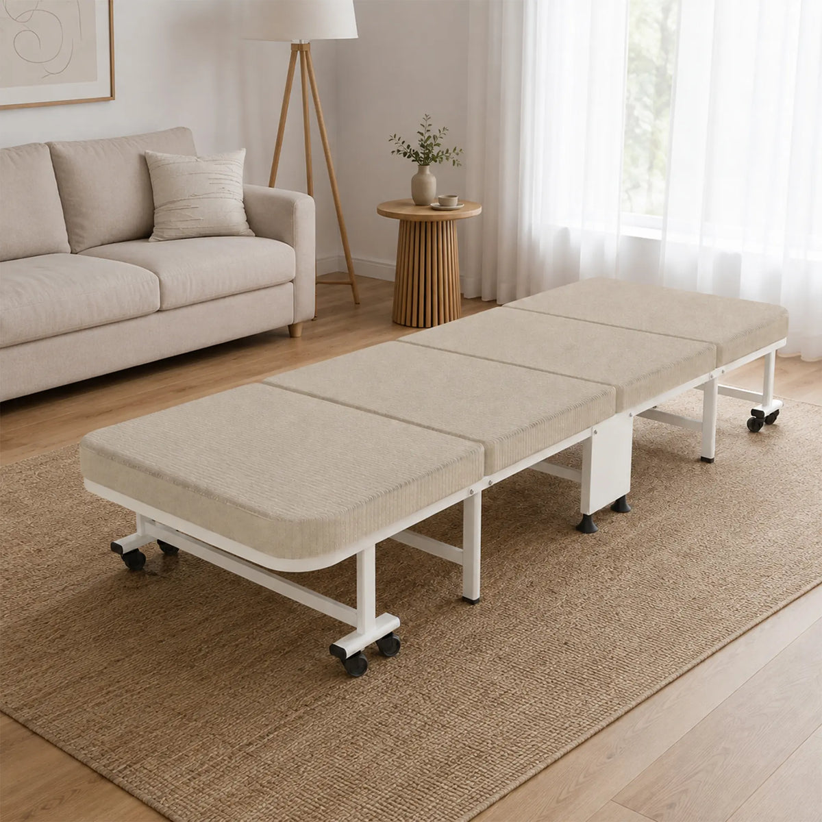 LIVARA Folding Single Bed 5-Position Adjustable Backrest, Foam Mattress & Steel Frame - 60/90cm Rollaway Bed for Home & Hospital - White