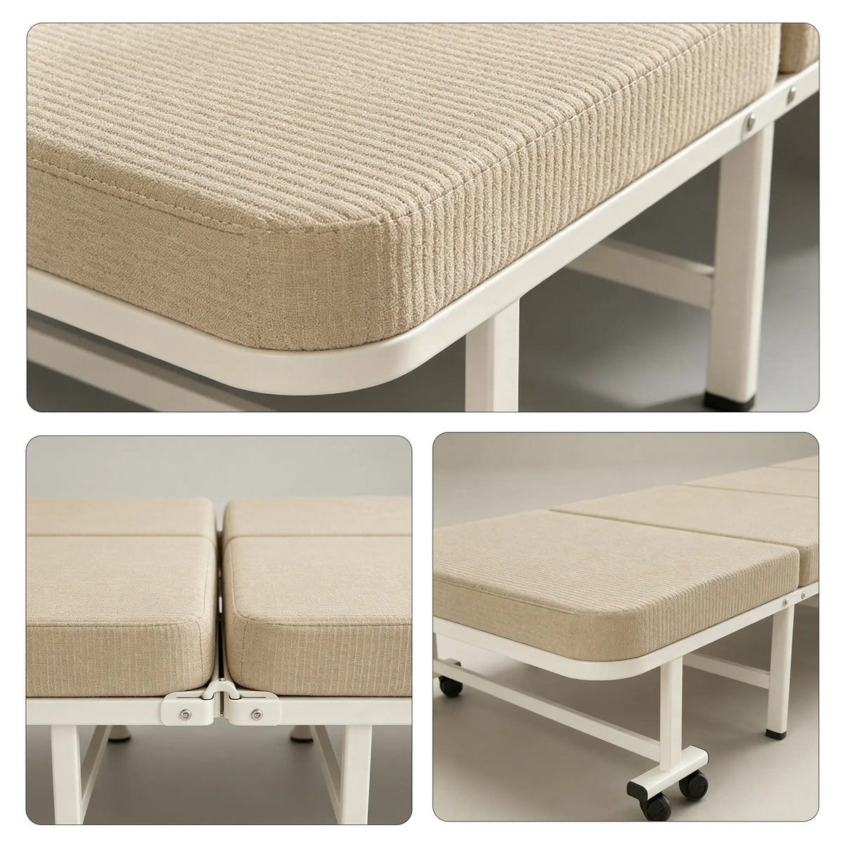 LIVARA Folding Single Bed 5-Position Adjustable Backrest, Foam Mattress & Steel Frame - 60/90cm Rollaway Bed for Home & Hospital - White