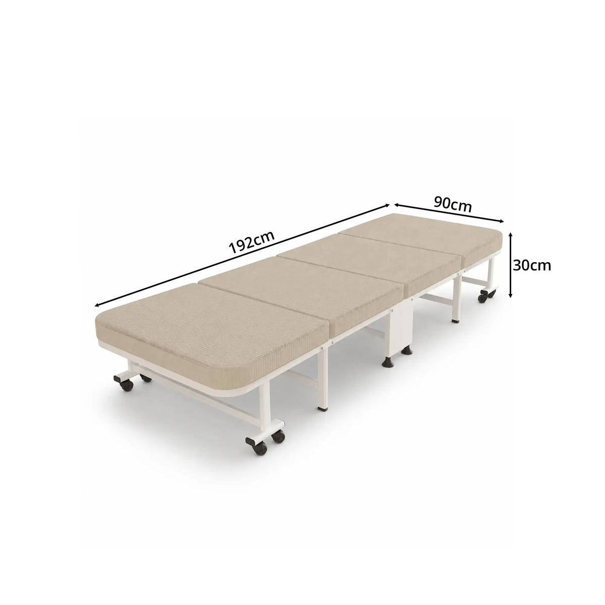 LIVARA Folding Single Bed 5-Position Adjustable Backrest, Foam Mattress & Steel Frame - 60/90cm Rollaway Bed for Home & Hospital - White