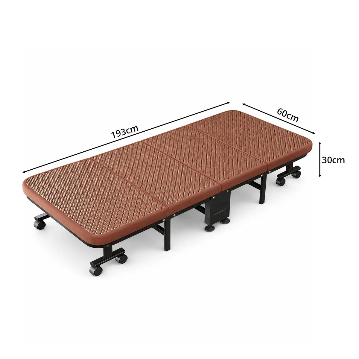 LIVARA Folding Single Bed Fold Design, 4.5cm Foam Mattress with Breathable Ice Silk Rattan & Swivel Wheels - 60/90cm for Home & Office - Brown