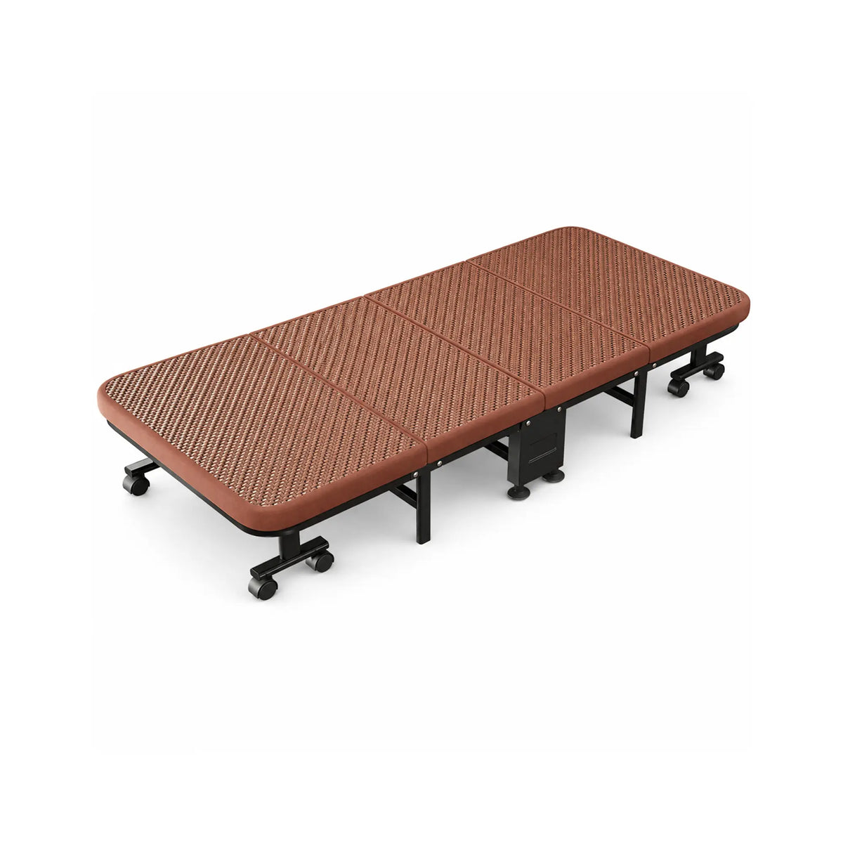 LIVARA Folding Single Bed Fold Design, 4.5cm Foam Mattress with Breathable Ice Silk Rattan & Swivel Wheels - 60/90cm for Home & Office - Brown