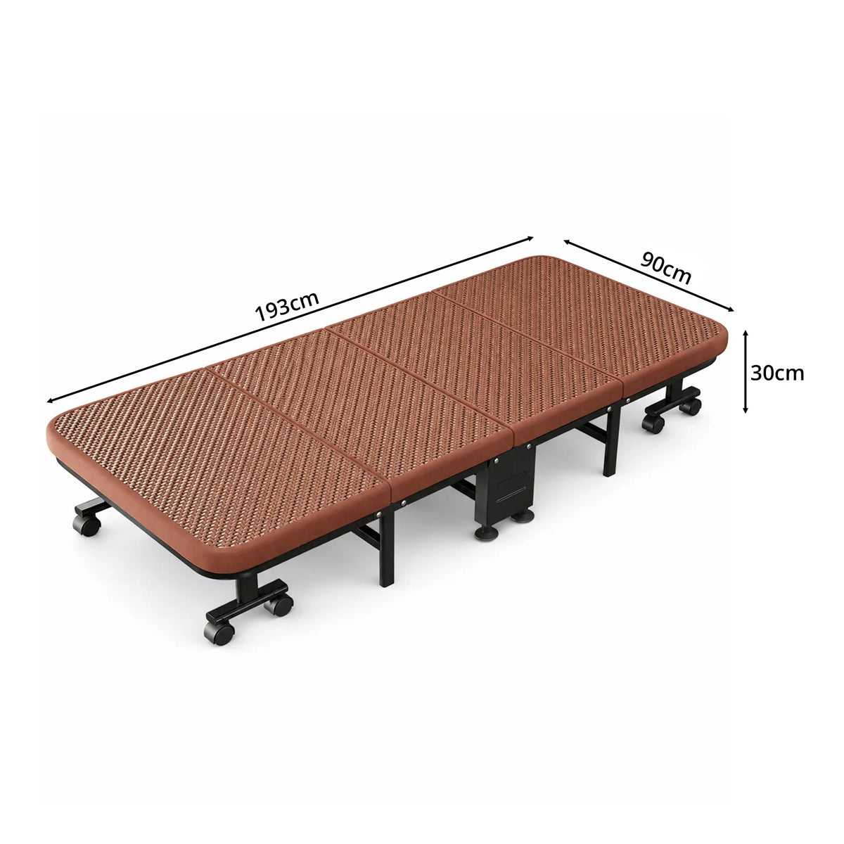 LIVARA Folding Single Bed Fold Design, 4.5cm Foam Mattress with Breathable Ice Silk Rattan & Swivel Wheels - 60/90cm for Home & Office - Brown
