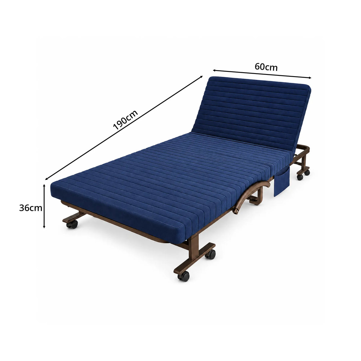 LIVARA Folding Single Bed 7cm Thick Foam Mattress, Curved Armrests & Reinforced Steel Frame - 60/90cm Rollaway Bed for Home & Office - Dark Blue