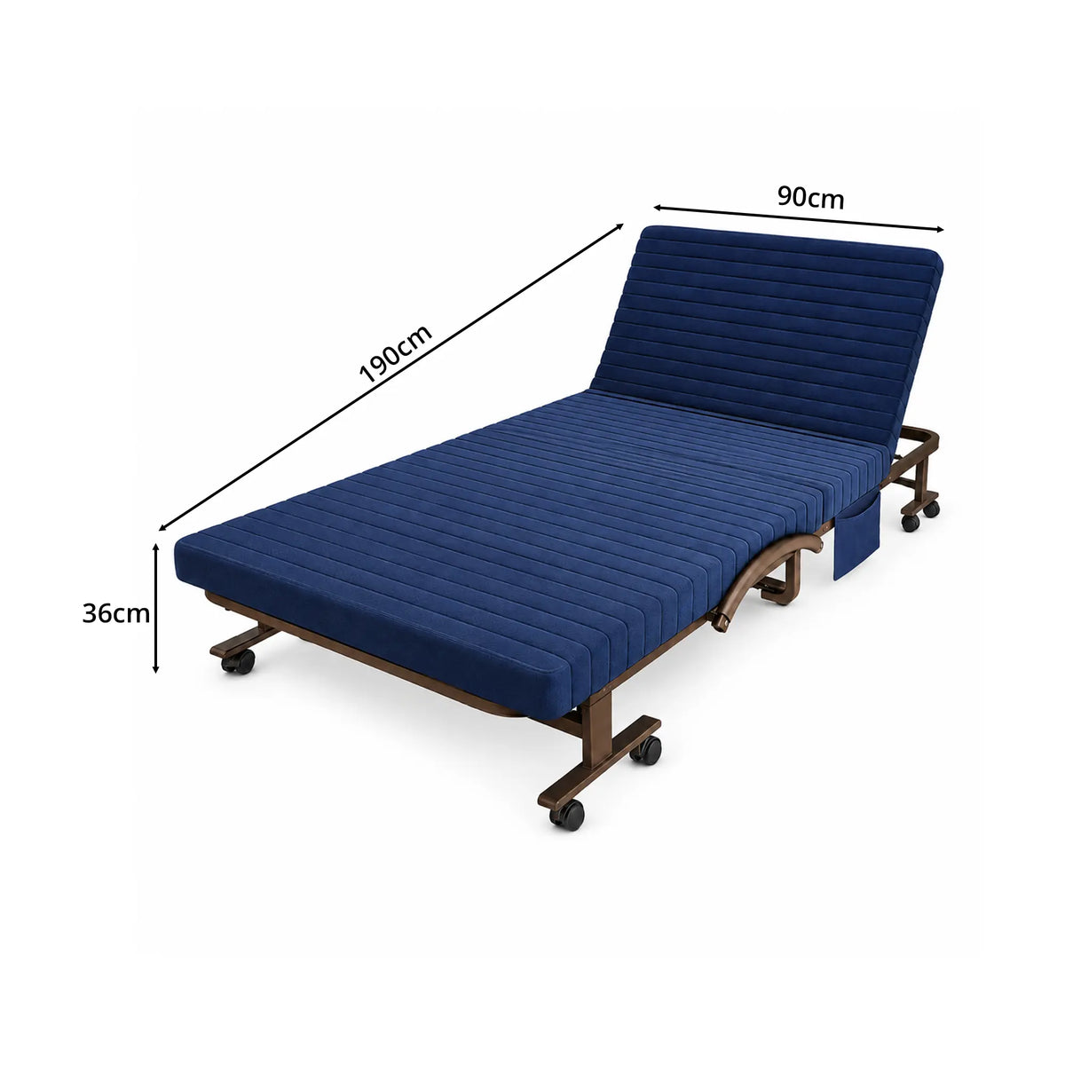 LIVARA Folding Single Bed 7cm Thick Foam Mattress, Curved Armrests & Reinforced Steel Frame - 60/90cm Rollaway Bed for Home & Office - Dark Blue