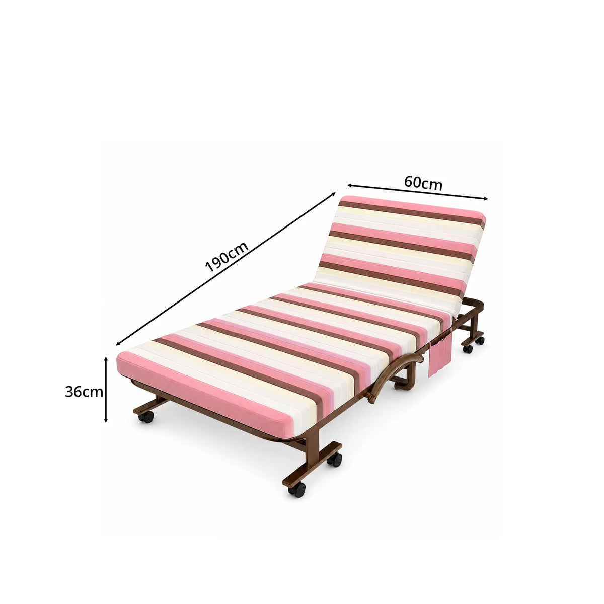 LIVARA Folding Single Bed 7cm Thick Foam Mattress, Curved Armrests & Reinforced Steel Frame - 60/90cm Rollaway Bed for Home & Office - Pink & White Stripes