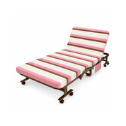 LIVARA Folding Single Bed 7cm Thick Foam Mattress, Curved Armrests & Reinforced Steel Frame - 60/90cm Rollaway Bed for Home & Office - Pink & White Stripes
