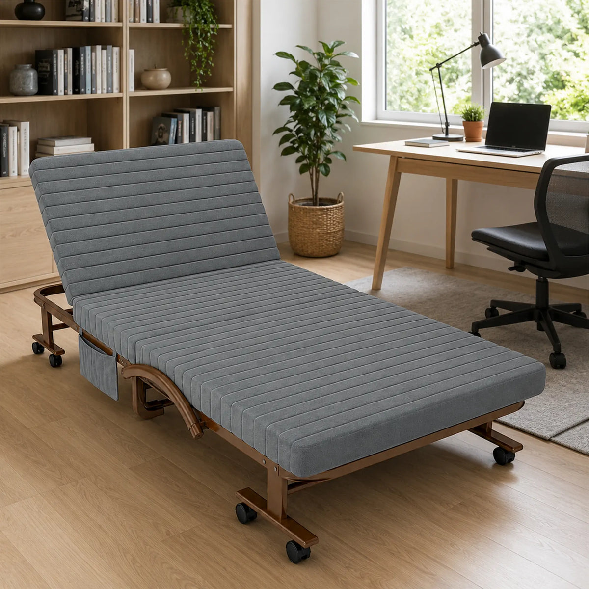 LIVARA Folding Single Bed 7cm Thick Foam Mattress, Curved Armrests & Reinforced Steel Frame - 60/90cm Rollaway Bed for Home & Office - Grey