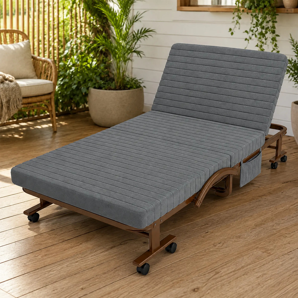LIVARA Folding Single Bed 7cm Thick Foam Mattress, Curved Armrests & Reinforced Steel Frame - 60/90cm Rollaway Bed for Home & Office - Grey