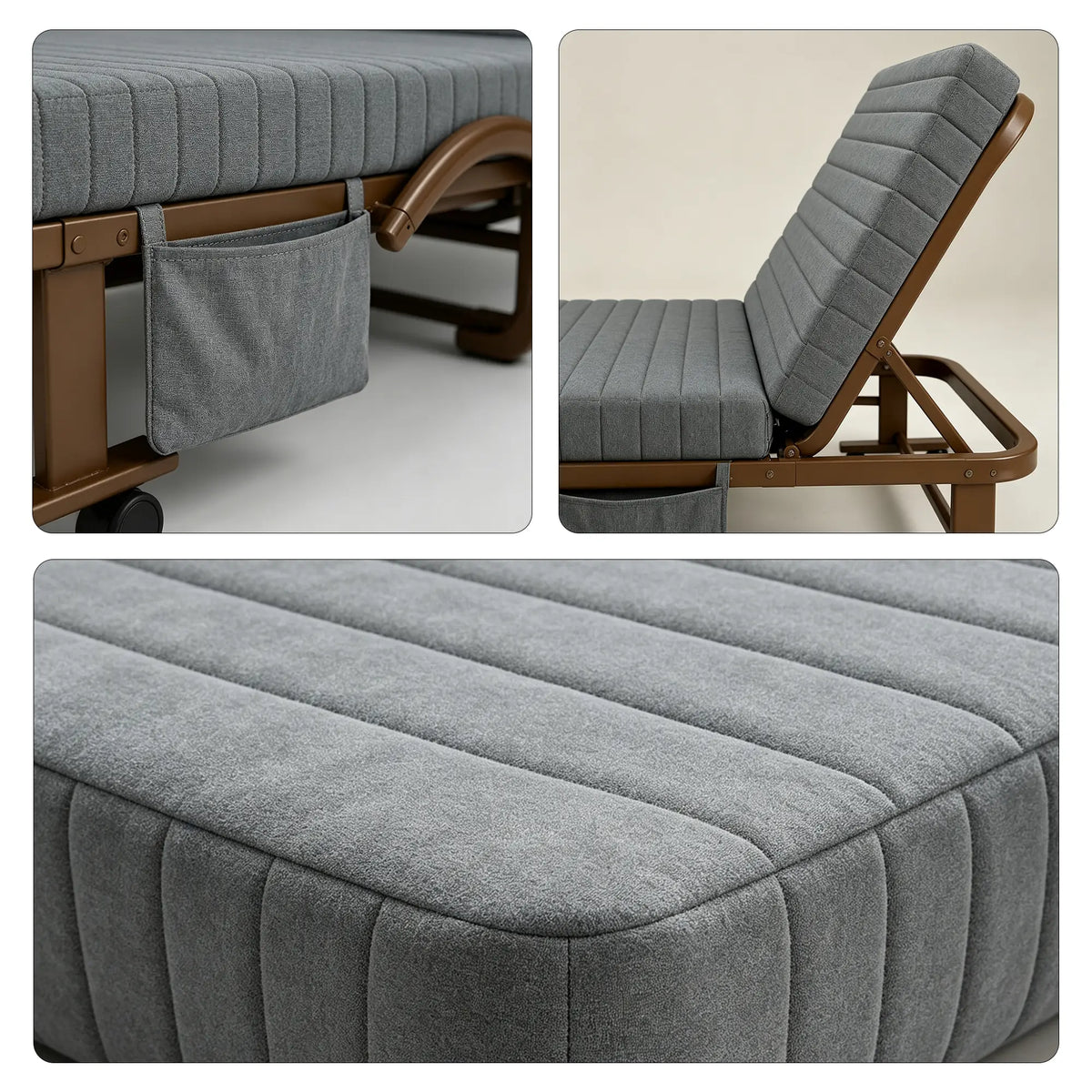 LIVARA Folding Single Bed 7cm Thick Foam Mattress, Curved Armrests & Reinforced Steel Frame - 60/90cm Rollaway Bed for Home & Office - Grey