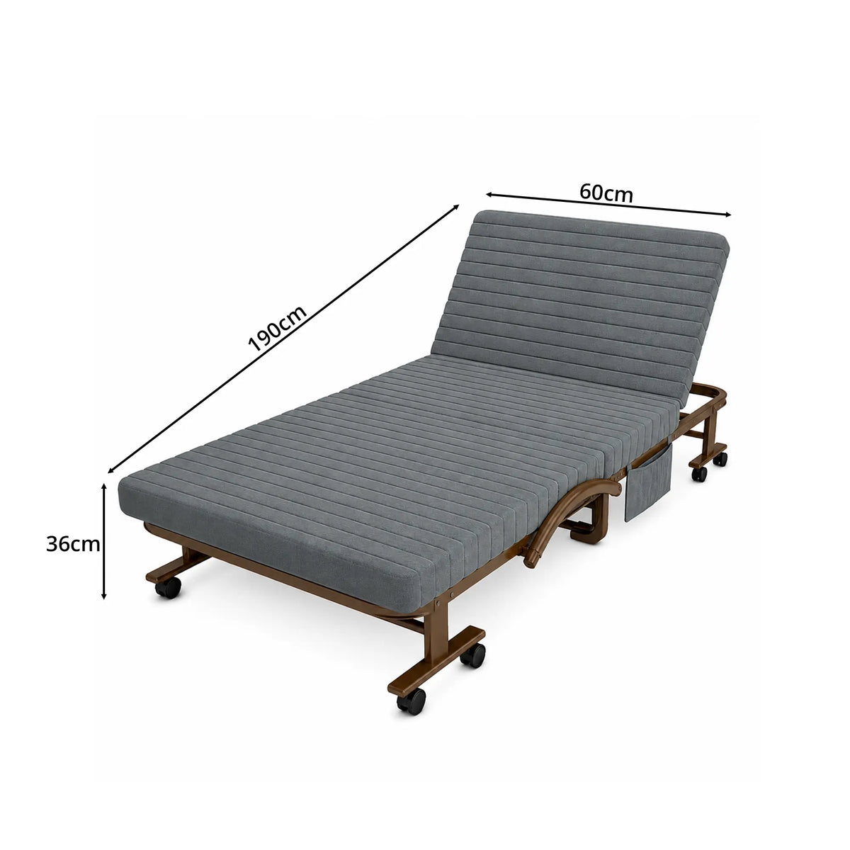 LIVARA Folding Single Bed 7cm Thick Foam Mattress, Curved Armrests & Reinforced Steel Frame - 60/90cm Rollaway Bed for Home & Office - Grey