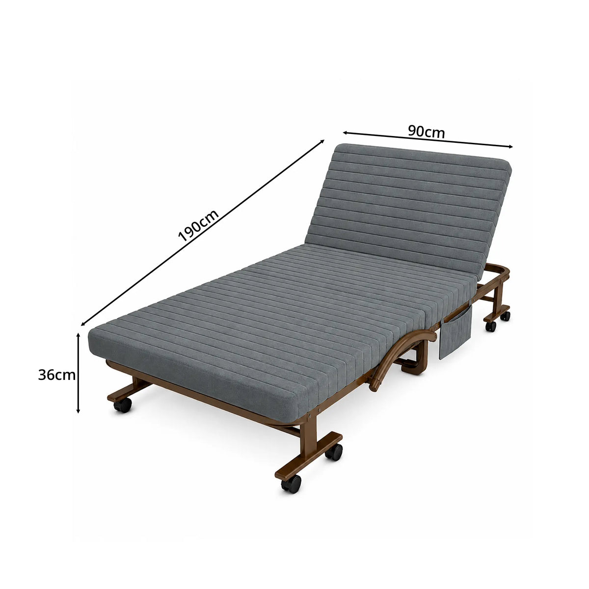 LIVARA Folding Single Bed 7cm Thick Foam Mattress, Curved Armrests & Reinforced Steel Frame - 60/90cm Rollaway Bed for Home & Office - Grey