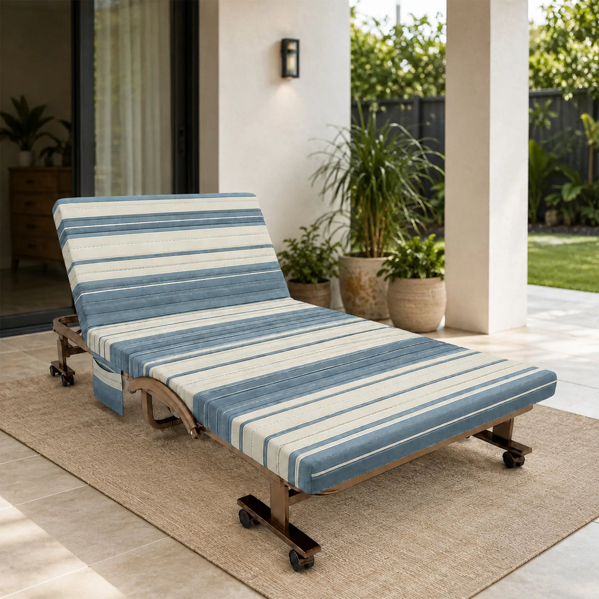 LIVARA Folding Single Bed 7cm Thick Foam Mattress, Curved Armrests & Reinforced Steel Frame - 60/90cm Rollaway Bed for Home & Office - Grey & White Stripes