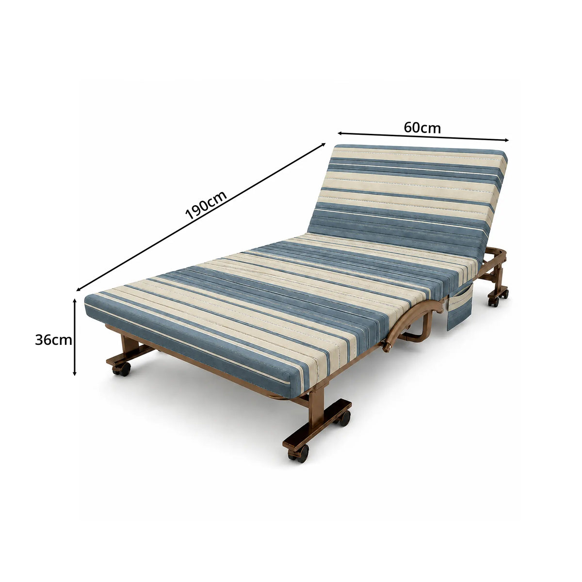 LIVARA Folding Single Bed 7cm Thick Foam Mattress, Curved Armrests & Reinforced Steel Frame - 60/90cm Rollaway Bed for Home & Office - Grey & White Stripes