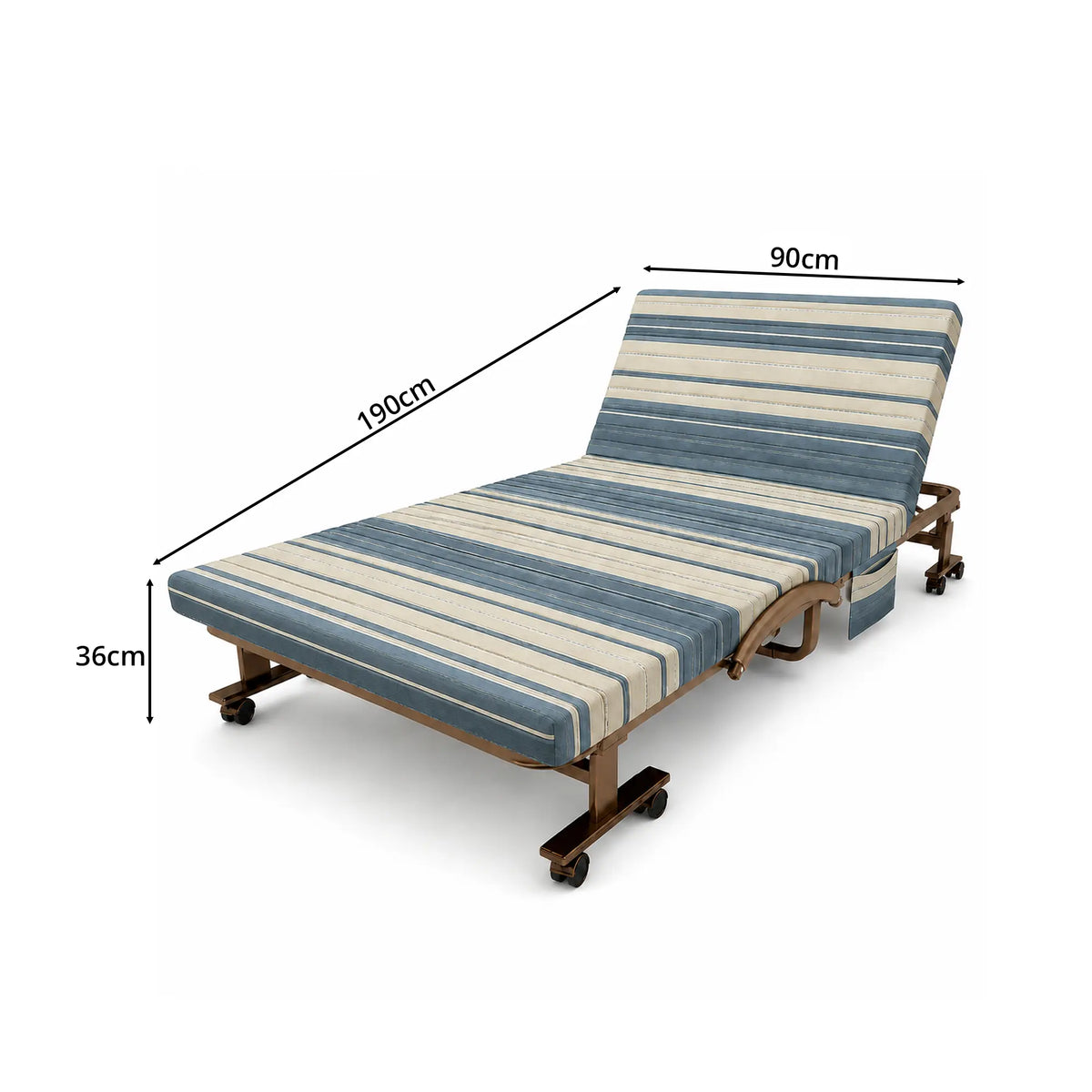 LIVARA Folding Single Bed 7cm Thick Foam Mattress, Curved Armrests & Reinforced Steel Frame - 60/90cm Rollaway Bed for Home & Office - Grey & White Stripes