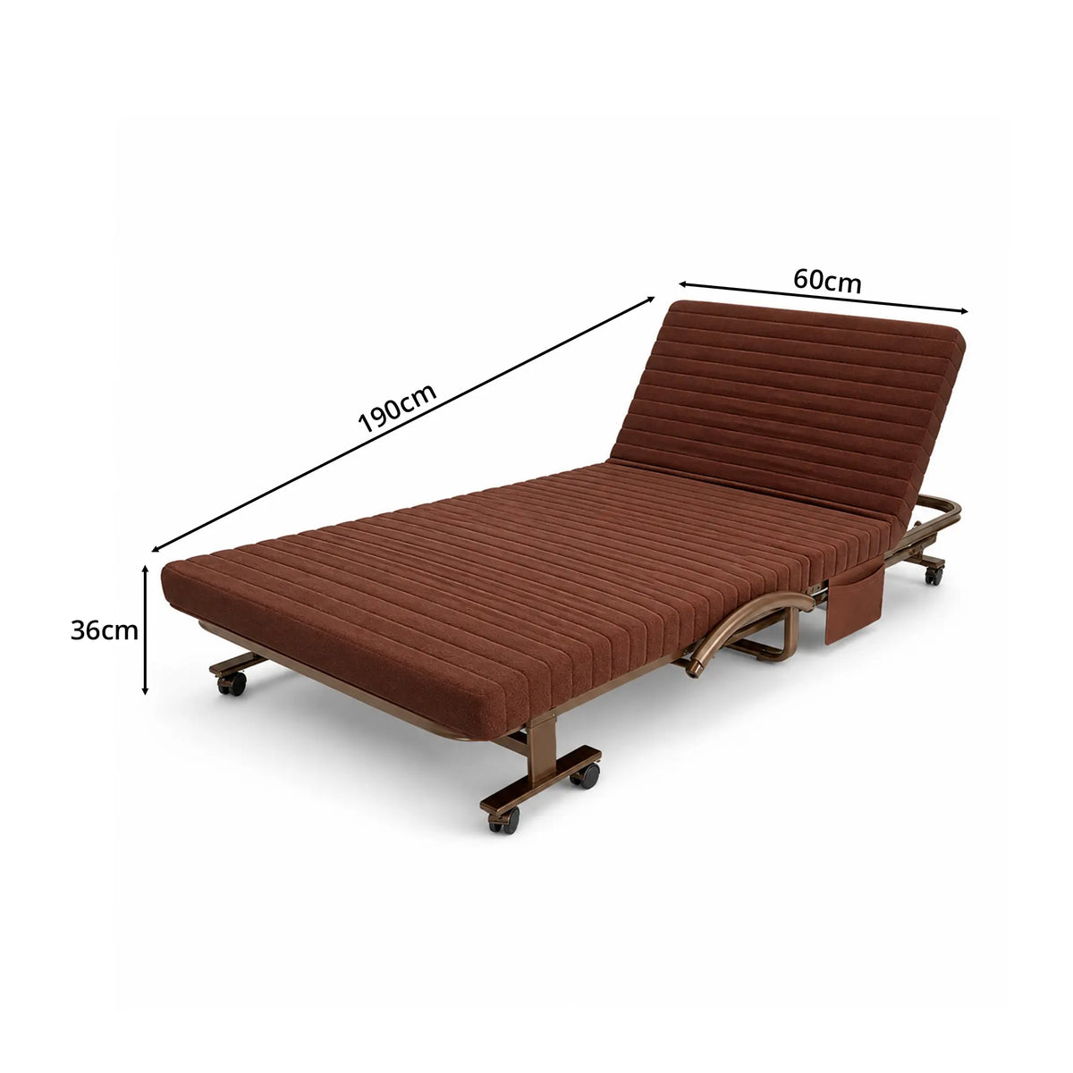 LIVARA Folding Single Bed 7cm Thick Foam Mattress, Curved Armrests & Reinforced Steel Frame - 60/90cm Rollaway Bed for Home & Office - Coffee