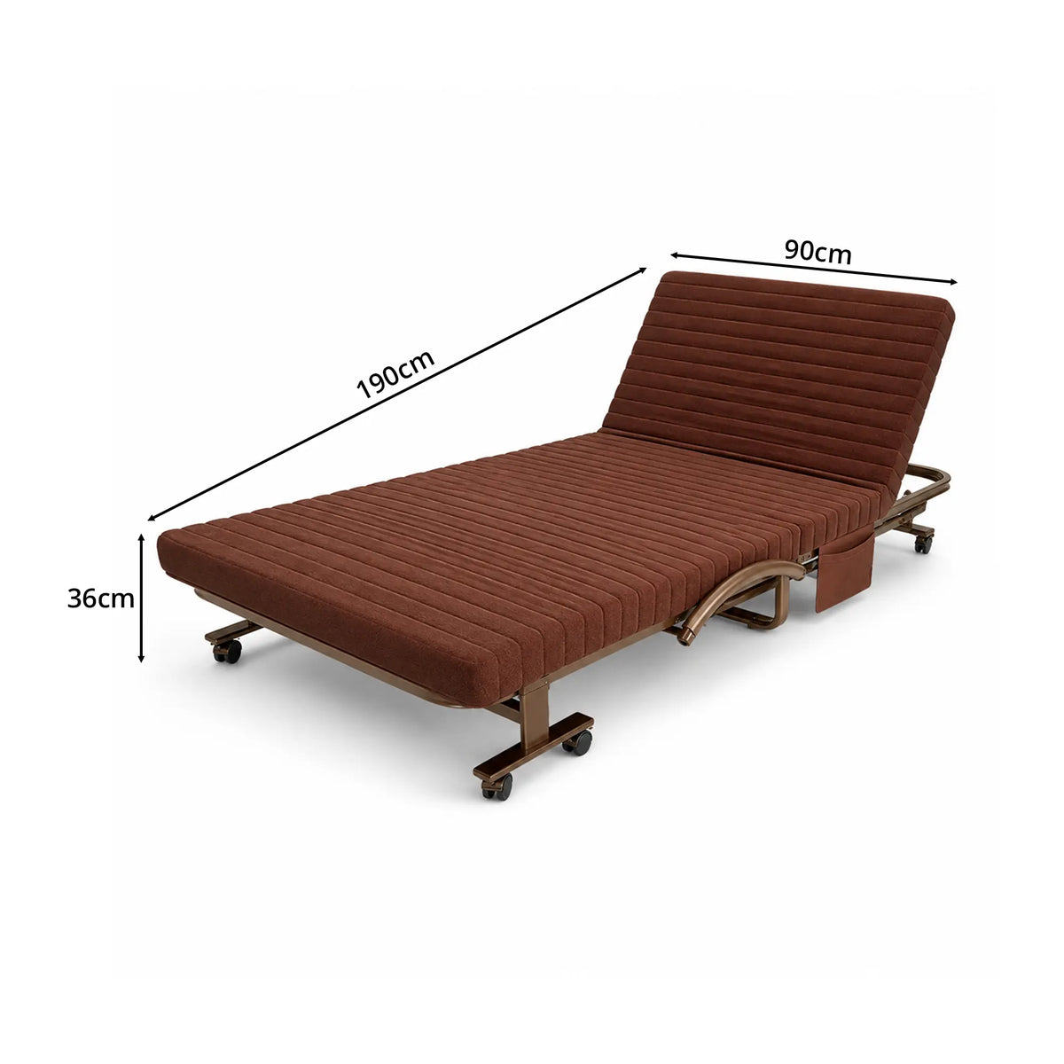 LIVARA Folding Single Bed 7cm Thick Foam Mattress, Curved Armrests & Reinforced Steel Frame - 60/90cm Rollaway Bed for Home & Office - Coffee