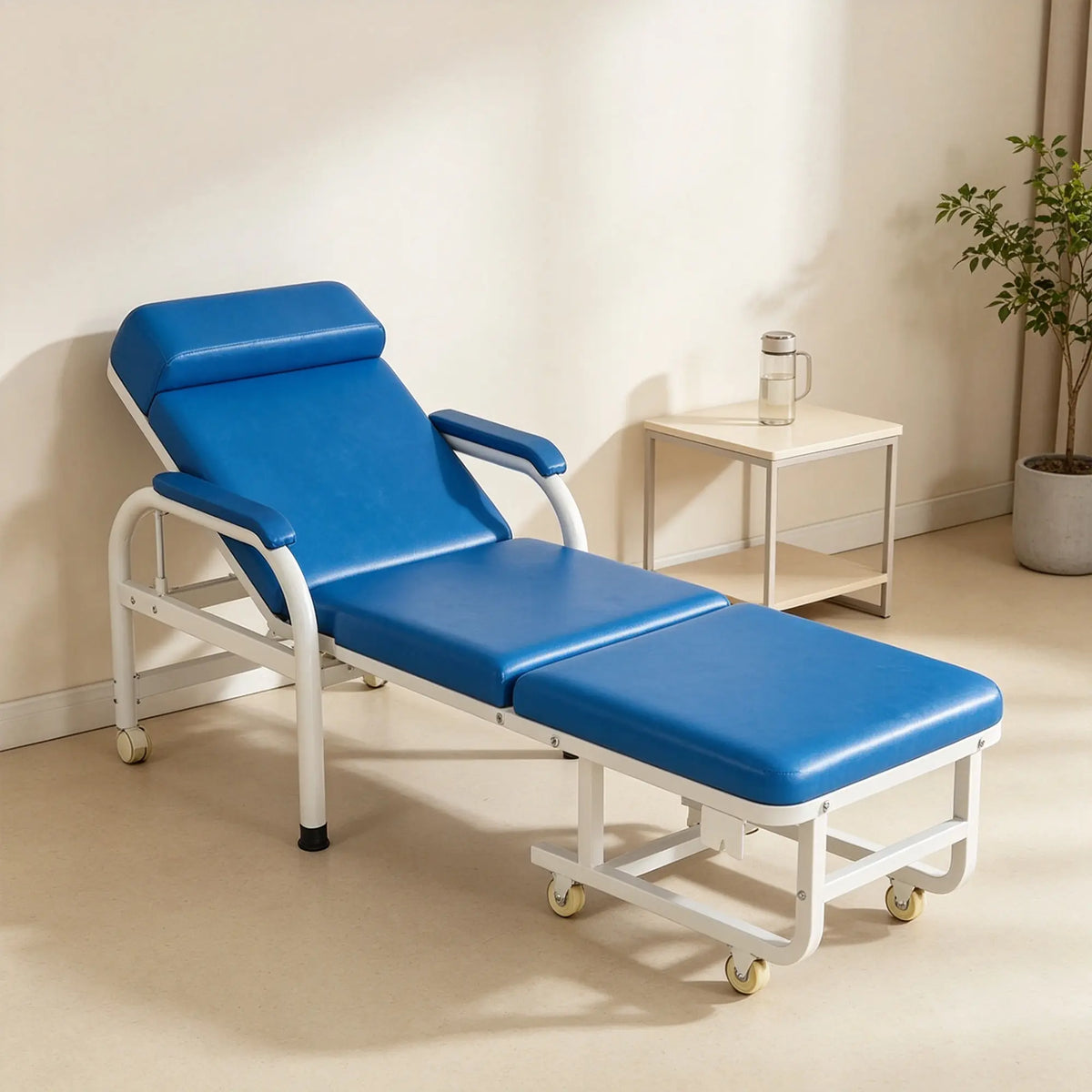 LIVARA 3-in-1 Folding Chair Bed - Convertible Recliner with Foam Padding, Reinforced Steel Frame & Wheels - 186cm for Home & Hospital - Sky Blue