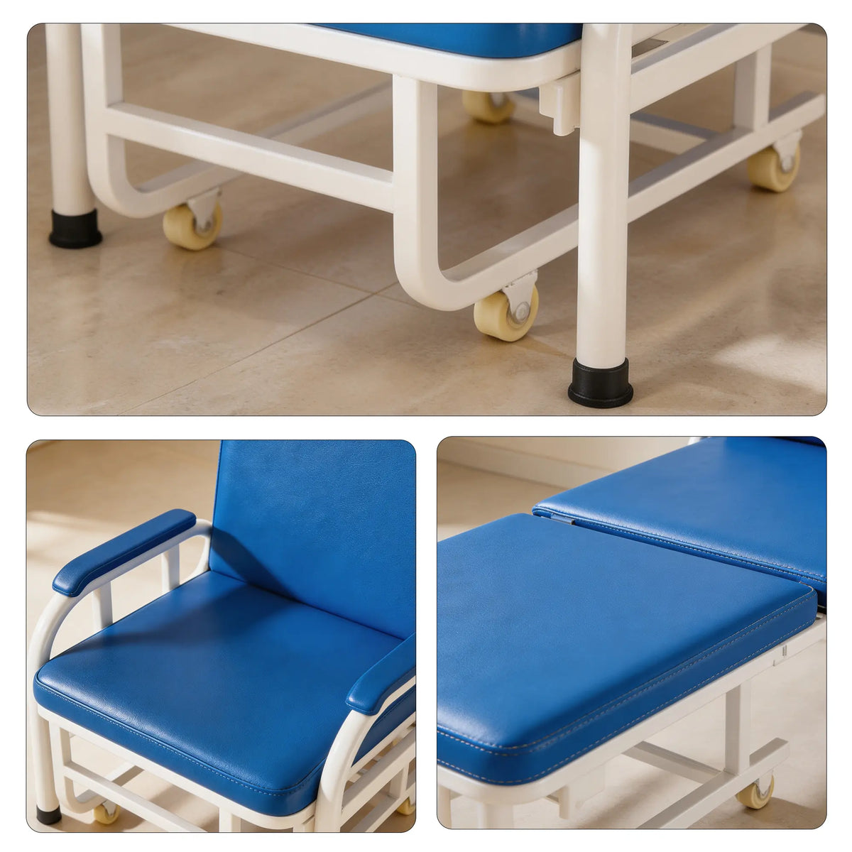 LIVARA 3-in-1 Folding Chair Bed - Convertible Recliner with Foam Padding, Reinforced Steel Frame & Wheels - 186cm for Home & Hospital - Sky Blue