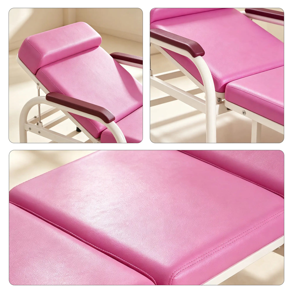 LIVARA 3-in-1 Folding Chair Bed - Convertible Recliner with Foam Padding, Reinforced Steel Frame & Wheels - 186cm for Home & Hospital - Pink