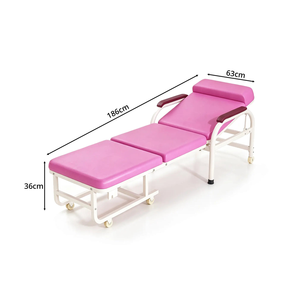 LIVARA 3-in-1 Folding Chair Bed - Convertible Recliner with Foam Padding, Reinforced Steel Frame & Wheels - 186cm for Home & Hospital - Pink