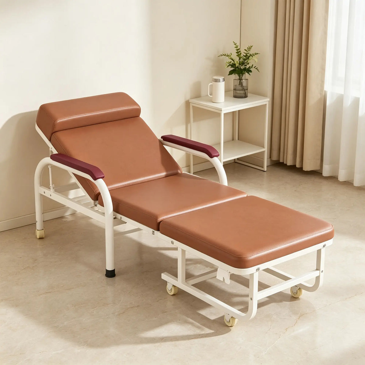 LIVARA 3-in-1 Folding Chair Bed - Convertible Recliner with Foam Padding, Reinforced Steel Frame & Wheels - 186cm for Home & Hospital - Brown