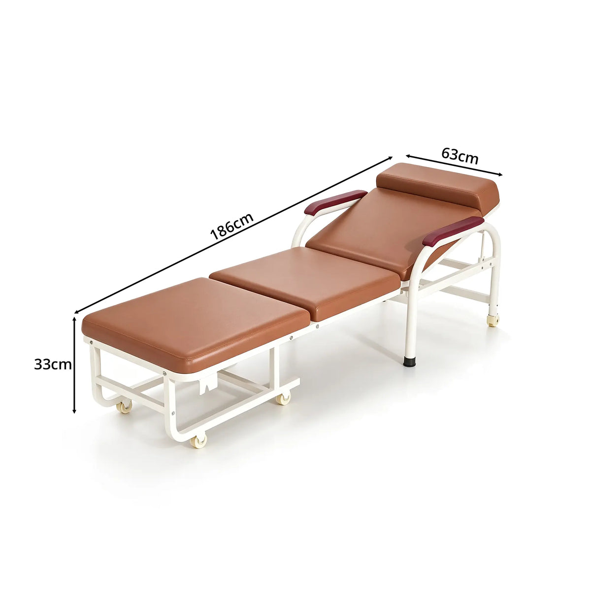 LIVARA 3-in-1 Folding Chair Bed - Convertible Recliner with Foam Padding, Reinforced Steel Frame & Wheels - 186cm for Home & Hospital - Brown