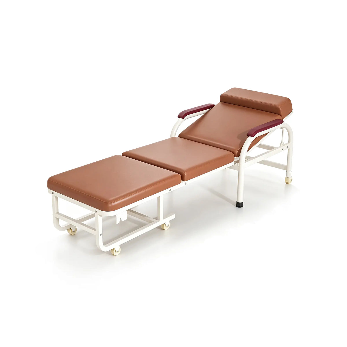 LIVARA 3-in-1 Folding Chair Bed - Convertible Recliner with Foam Padding, Reinforced Steel Frame & Wheels - 186cm for Home & Hospital - Brown