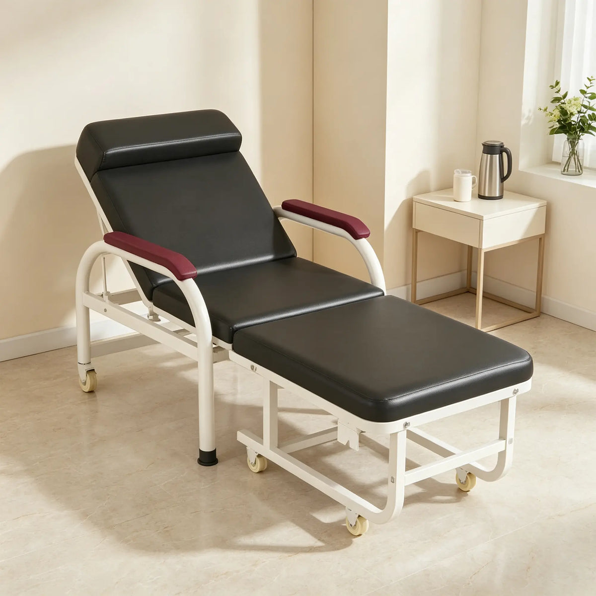 LIVARA 3-in-1 Folding Chair Bed - Convertible Recliner with Foam Padding, Reinforced Steel Frame & Wheels - 186cm for Home & Hospital - Black