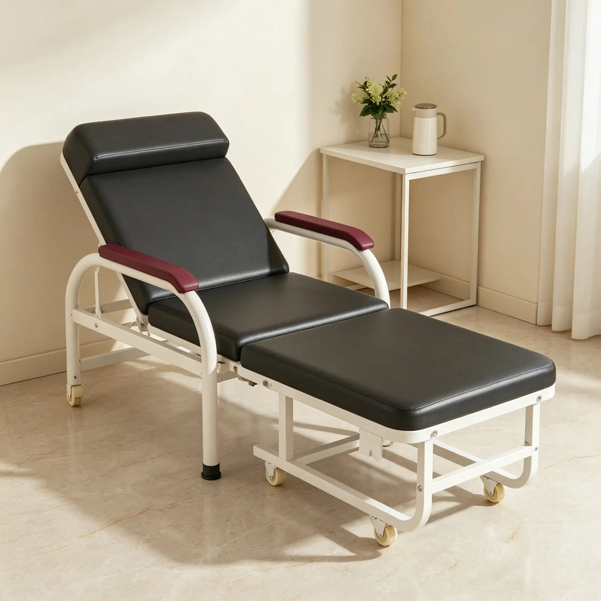 LIVARA 3-in-1 Folding Chair Bed - Convertible Recliner with Foam Padding, Reinforced Steel Frame & Wheels - 186cm for Home & Hospital - Black