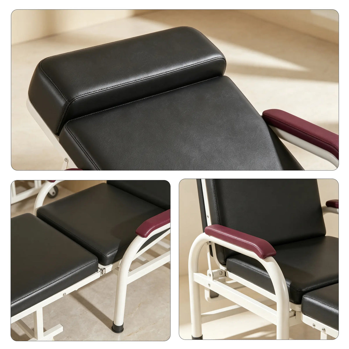 LIVARA 3-in-1 Folding Chair Bed - Convertible Recliner with Foam Padding, Reinforced Steel Frame & Wheels - 186cm for Home & Hospital - Black