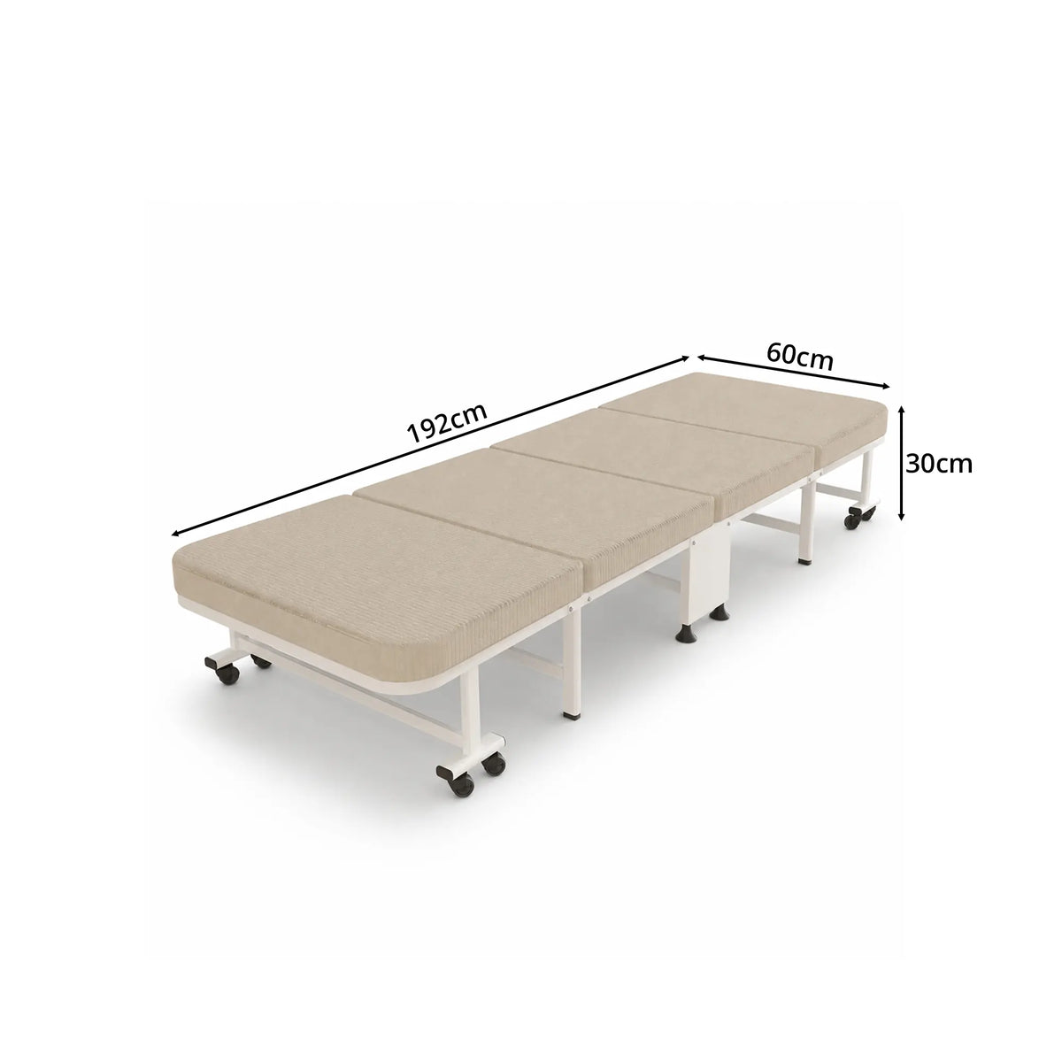 LIVARA Folding Single Bed 5-Position Adjustable Backrest, Foam Mattress & Steel Frame - 60/90cm Rollaway Bed for Home & Hospital - White